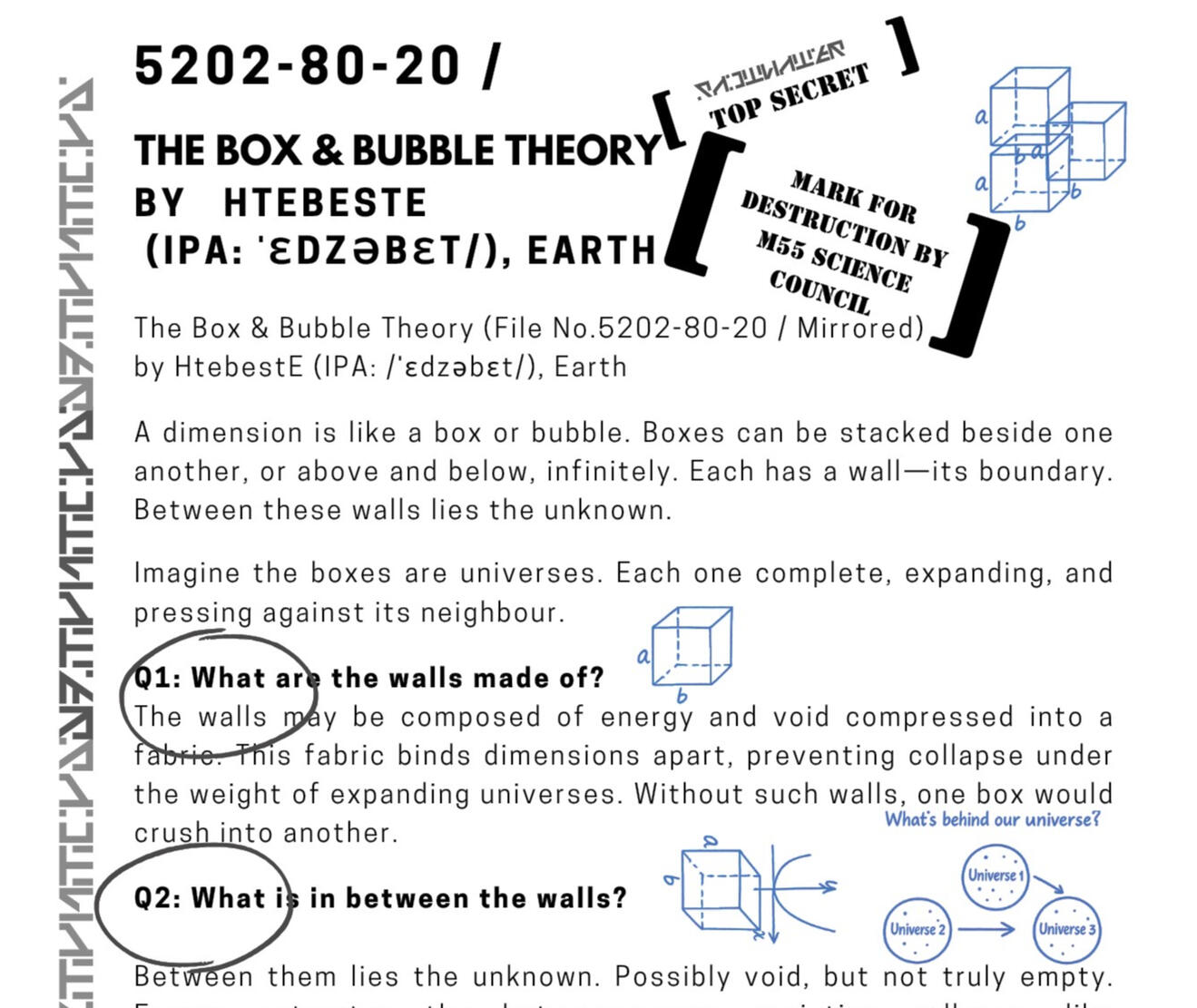 Science fiction and graphic fiction books by Tinus Etsebeth from Cape Town, South Africa. Box and bubble Theory